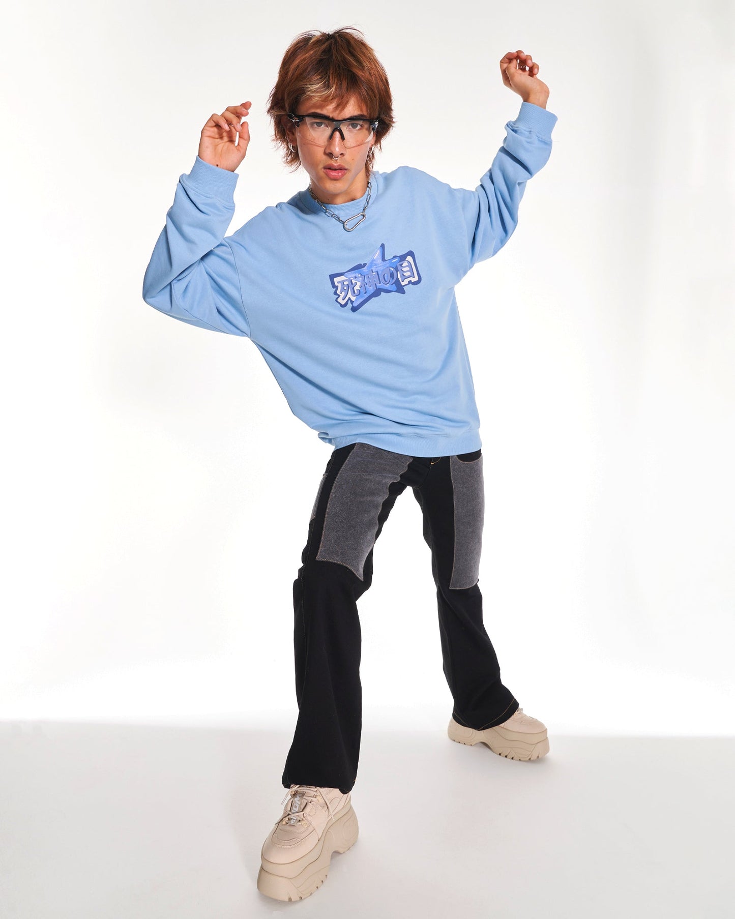 Mizu Staple Oversized Crew Neck Sweatshirt With Graphic In Blue