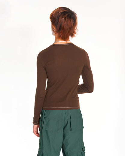 Trancemaster Long Sleeve Fitted Top With Embroidery In Brown