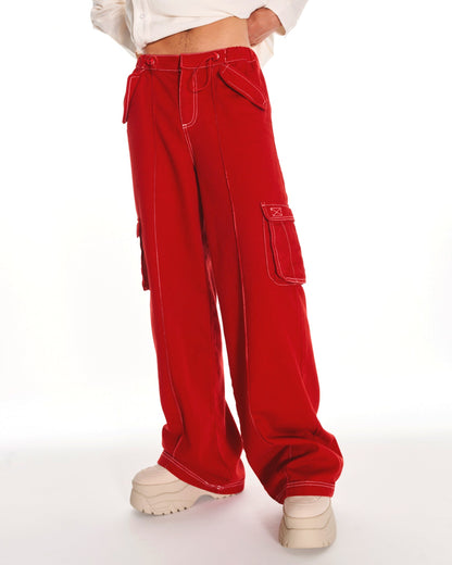 Inframundo Low Rise Cargo Trousers In Red