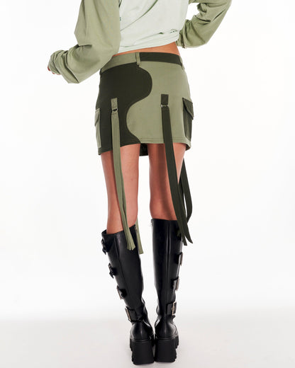 Cyber Twill Y2K Mini Cargo Skirt With Tassels In Green