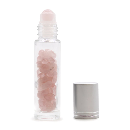 Gemstone Essential Oil Roller Bottle - Rose Quartz  - Silver Cap