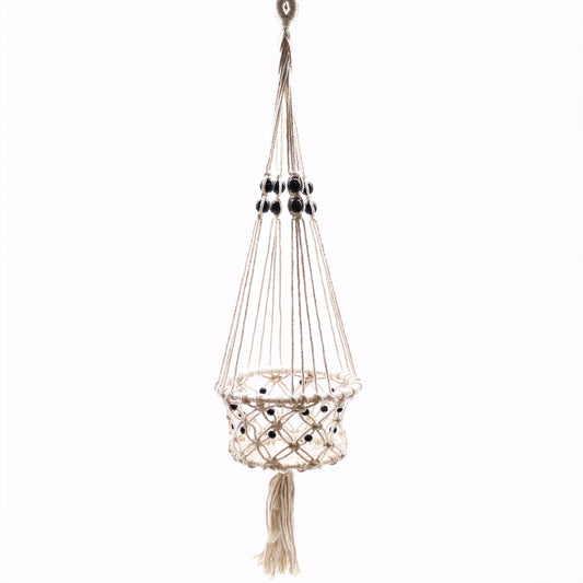 Macrame Pot Holder - Lrg Single Beaded