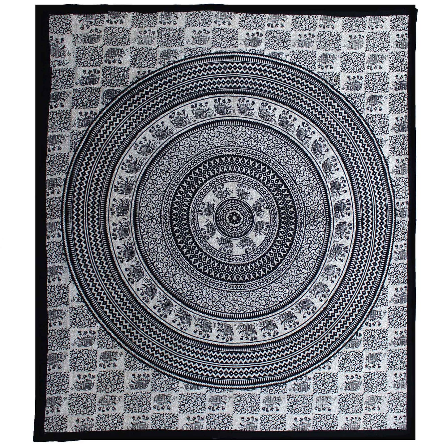 Double Cotton Bedspread + Wall Hanging - Mono - Elephant Mandala