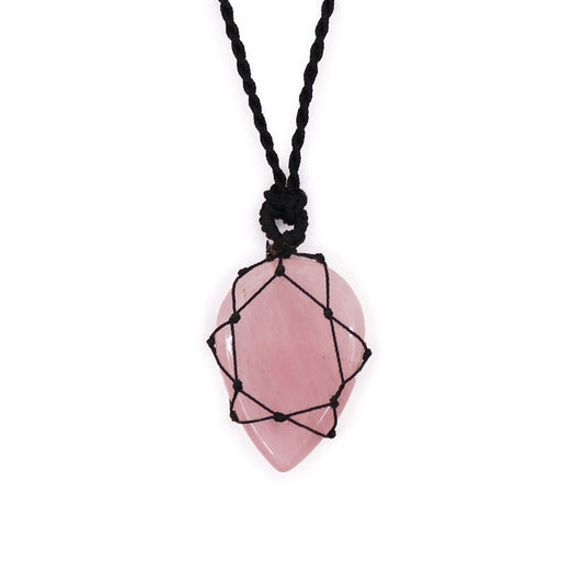 Laced Gemstone Teardrop Pendant - Rose Quartz