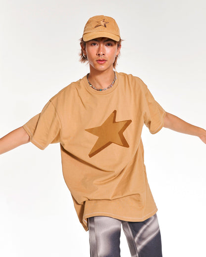 Star Gazer Oversized Raglan T Shirt With Graphic In Beige