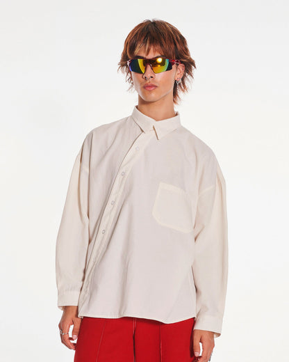 Shi Asymmetric Baggy Collared Shirt In Cream