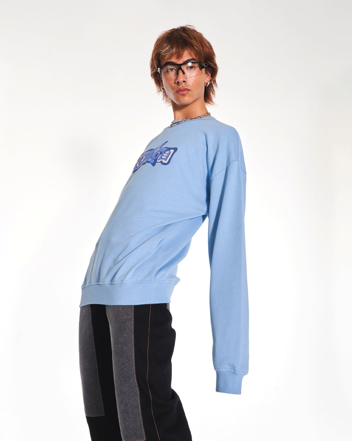 Mizu Staple Oversized Crew Neck Sweatshirt With Graphic In Blue