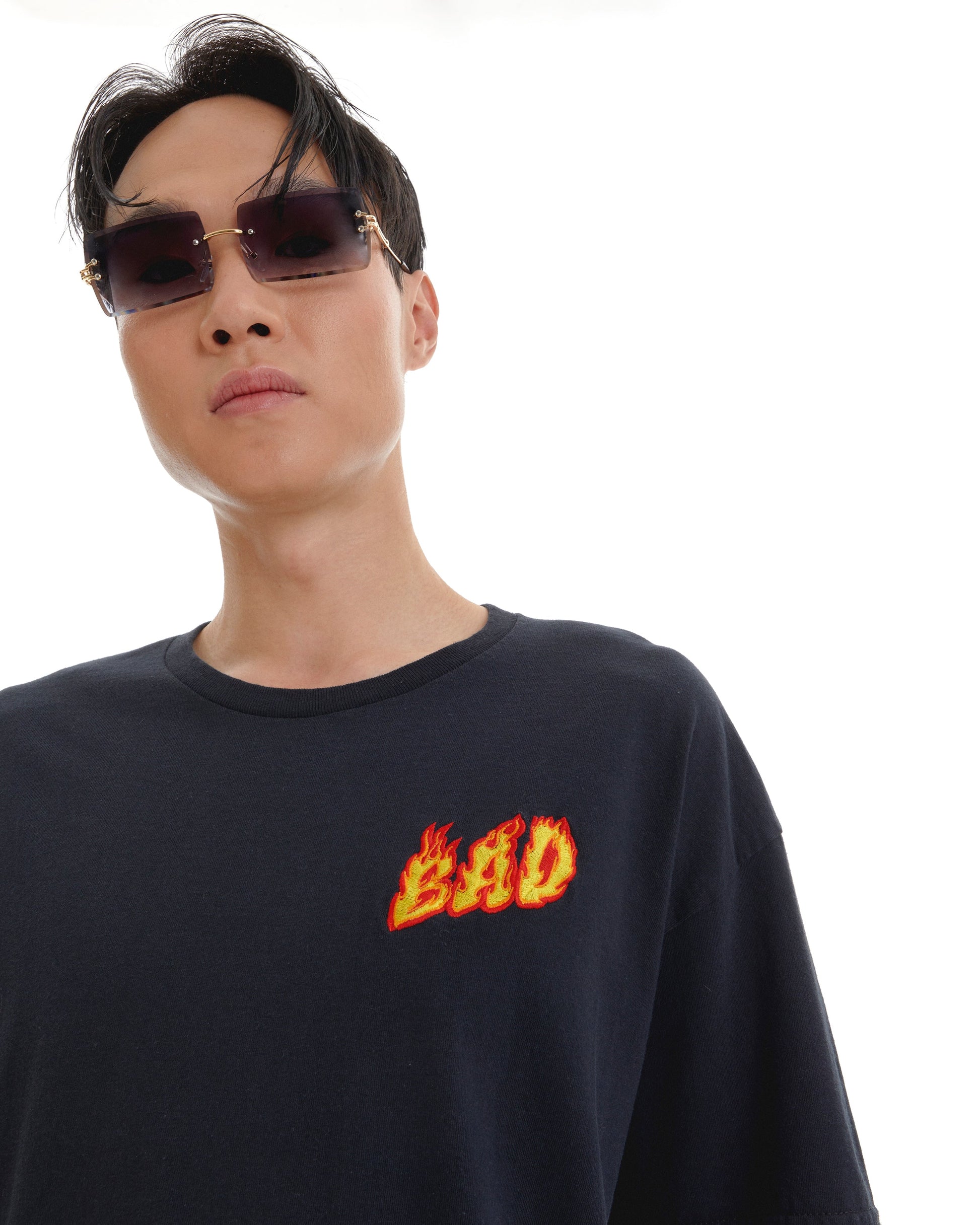 Hotweelz Embroidered Graphic Oversized Tee - Bad Handwriting