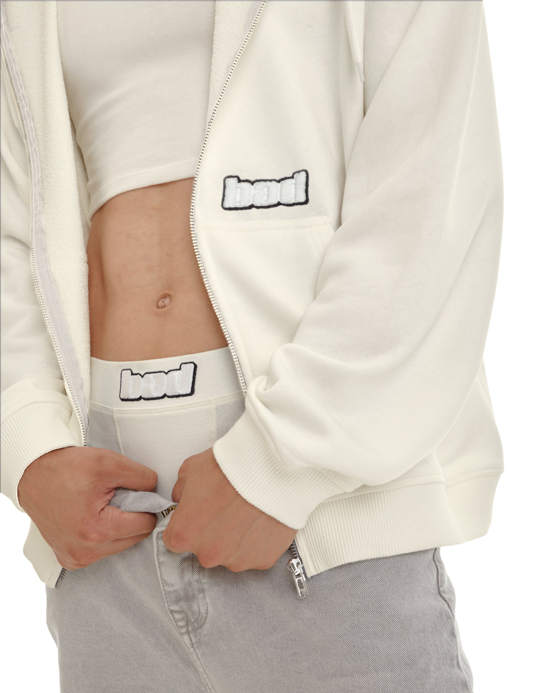 Normcore Ecru Zip Up Hoodie - Bad Handwriting