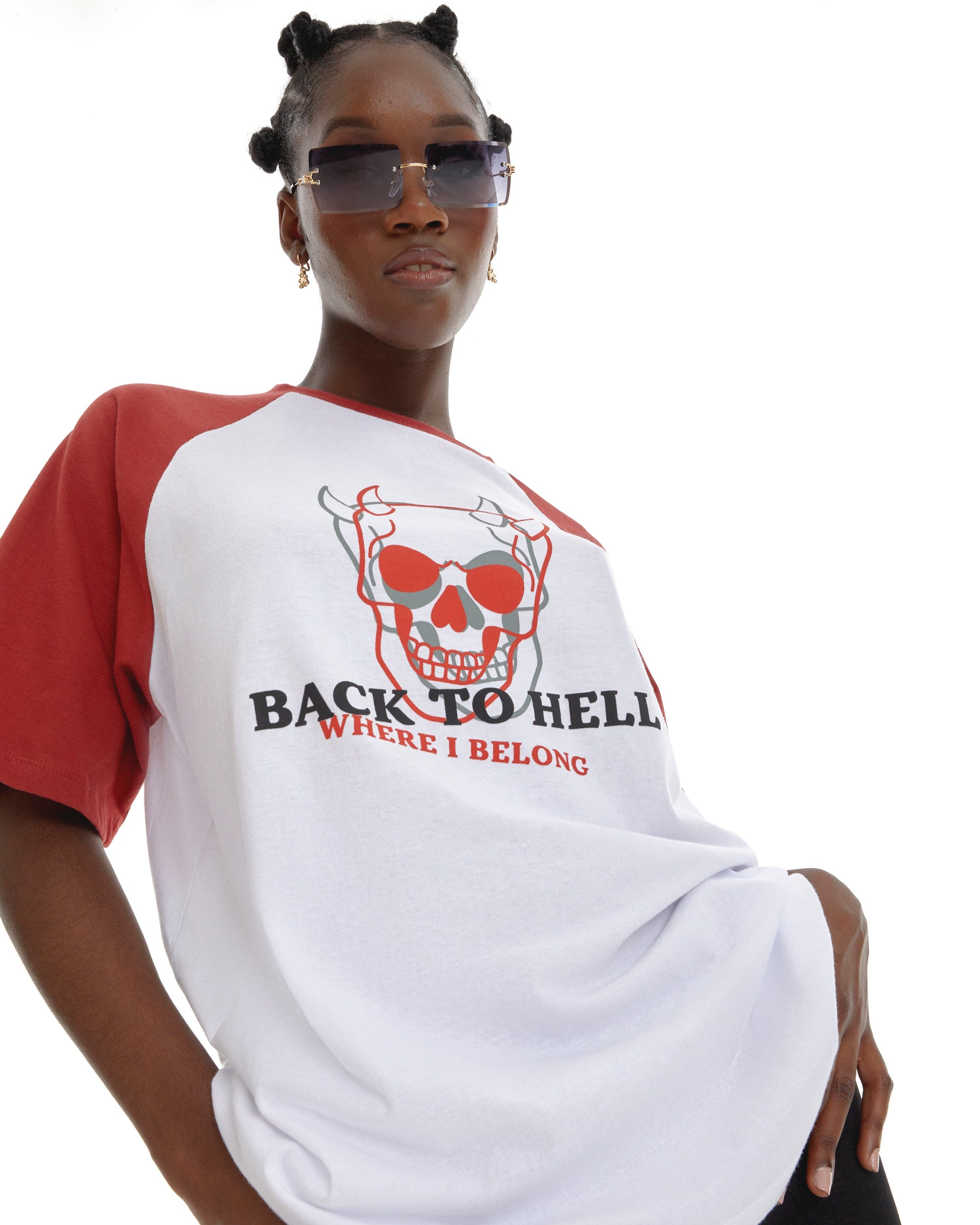 Back2Hell Graphic Oversized Raglan Tee - Bad Handwriting