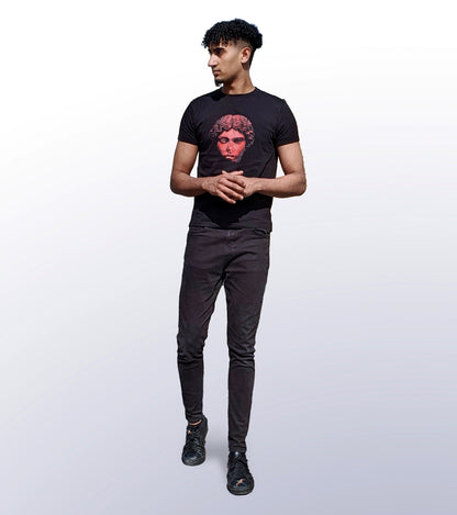 HEAD NO SHOULDERS RED - FRONT PRINT - BLACK T-SHIRT