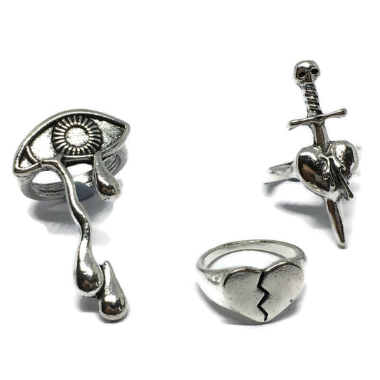 Broken Heart Steel Ring Set