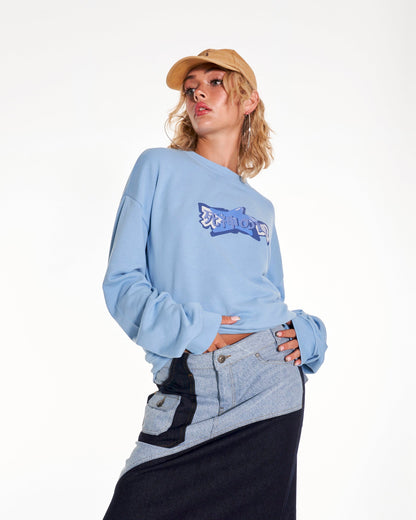 Mizu Staple Oversized Crew Neck Sweatshirt With Graphic In Blue