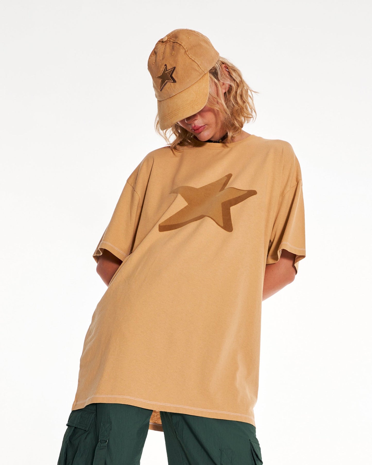 Star Gazer Oversized Raglan T Shirt With Graphic In Beige