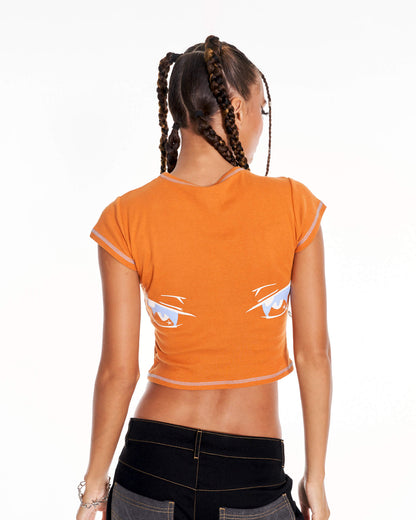 Shinigami Crop Baby Tee With Graphic In Orange