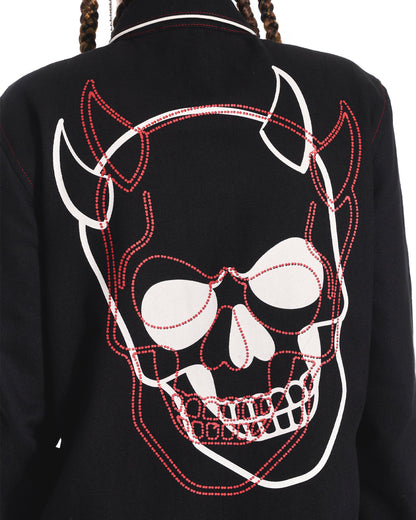 Devil's Shadow Rhinestone Shirt With Graphic In Black