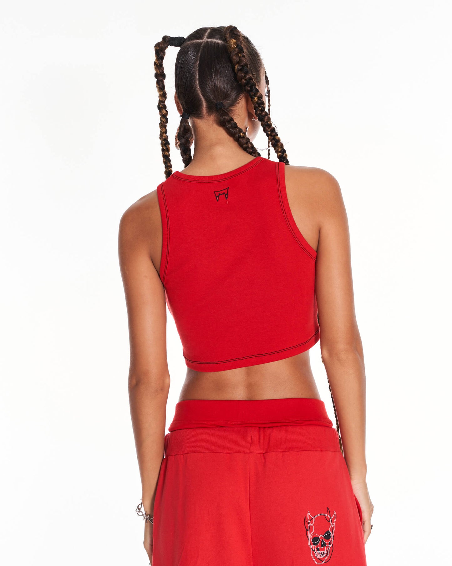 Love Bite Crop Tank Top With Embroidery In Red