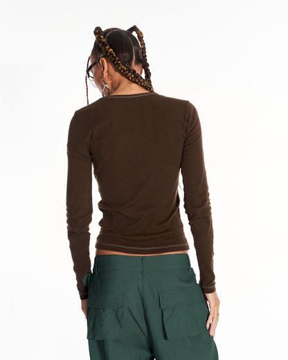 Trancemaster Long Sleeve Fitted Top With Embroidery In Brown