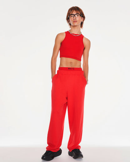 Love Bite Low Rise Wide Leg Joggers With Graphic In Red