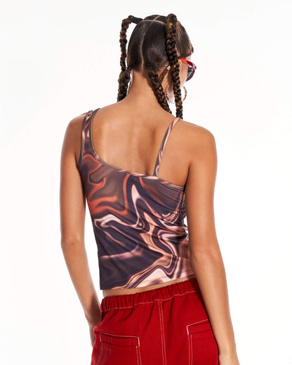 Hellscape Asymmetric Double Strap Tank Top With Pattern In Multicolour