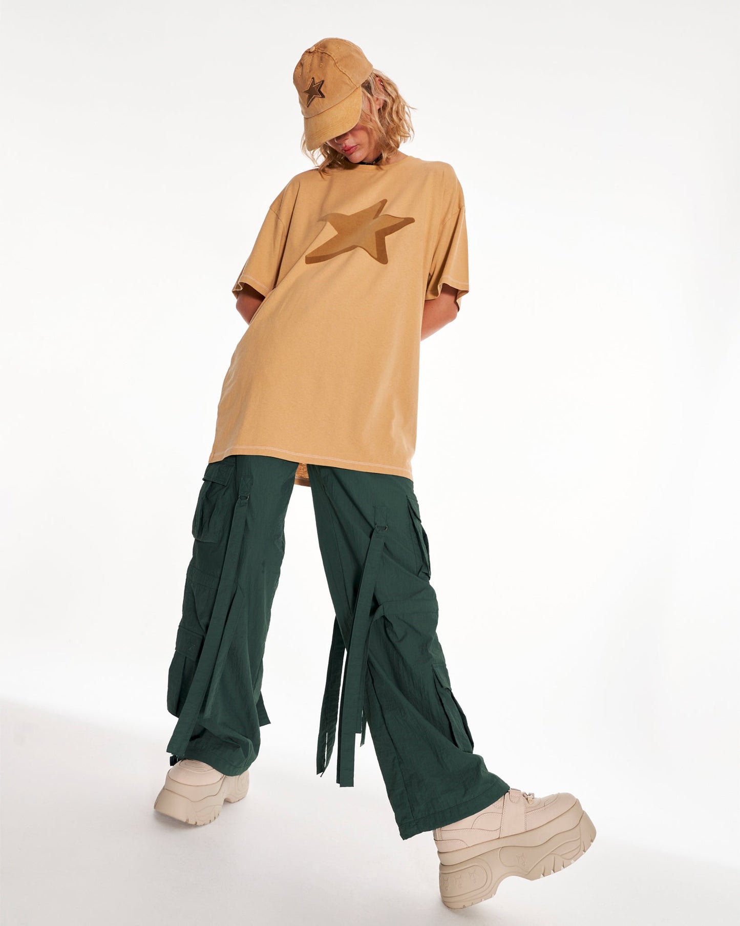 Star Gazer Oversized Raglan T Shirt With Graphic In Beige