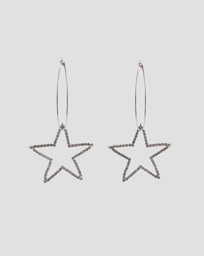 Trance Studded Hoop Star Earrings In Silver