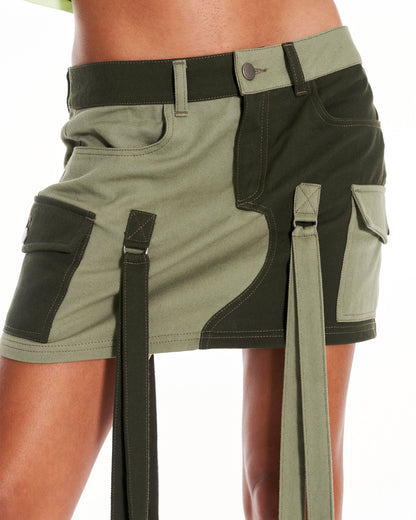 Cyber Twill Y2K Mini Cargo Skirt With Tassels In Green