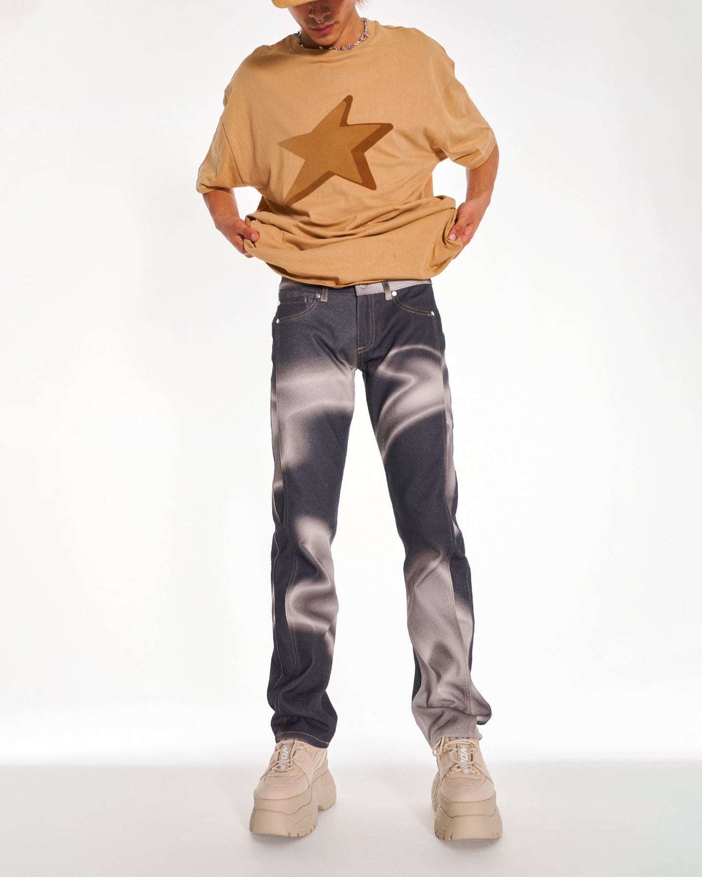 Star Gazer Oversized Raglan T Shirt With Graphic In Beige