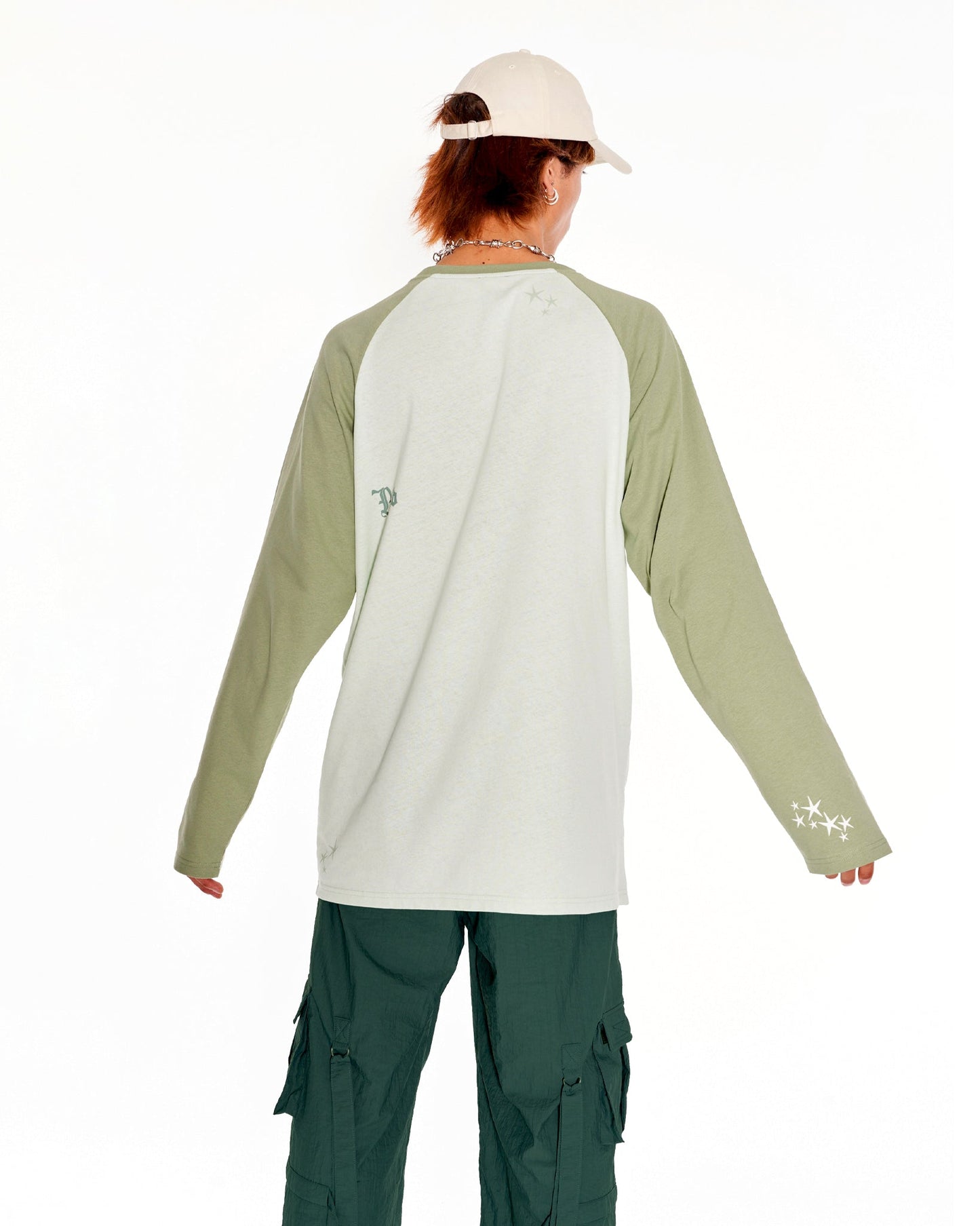 Time Traveler Oversized Raglan Long Sleeve Top With Graphic In Green