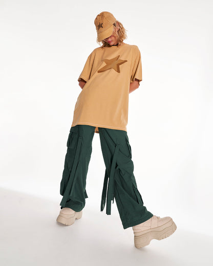 Green Knight Parachute Cargo Trousers With Tassels In Green