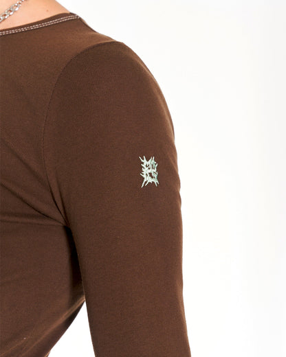 Trancemaster Long Sleeve Fitted Top With Embroidery In Brown