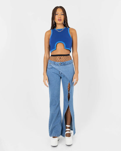 Tsuki Crop Tank Top With Cut Out In Blue