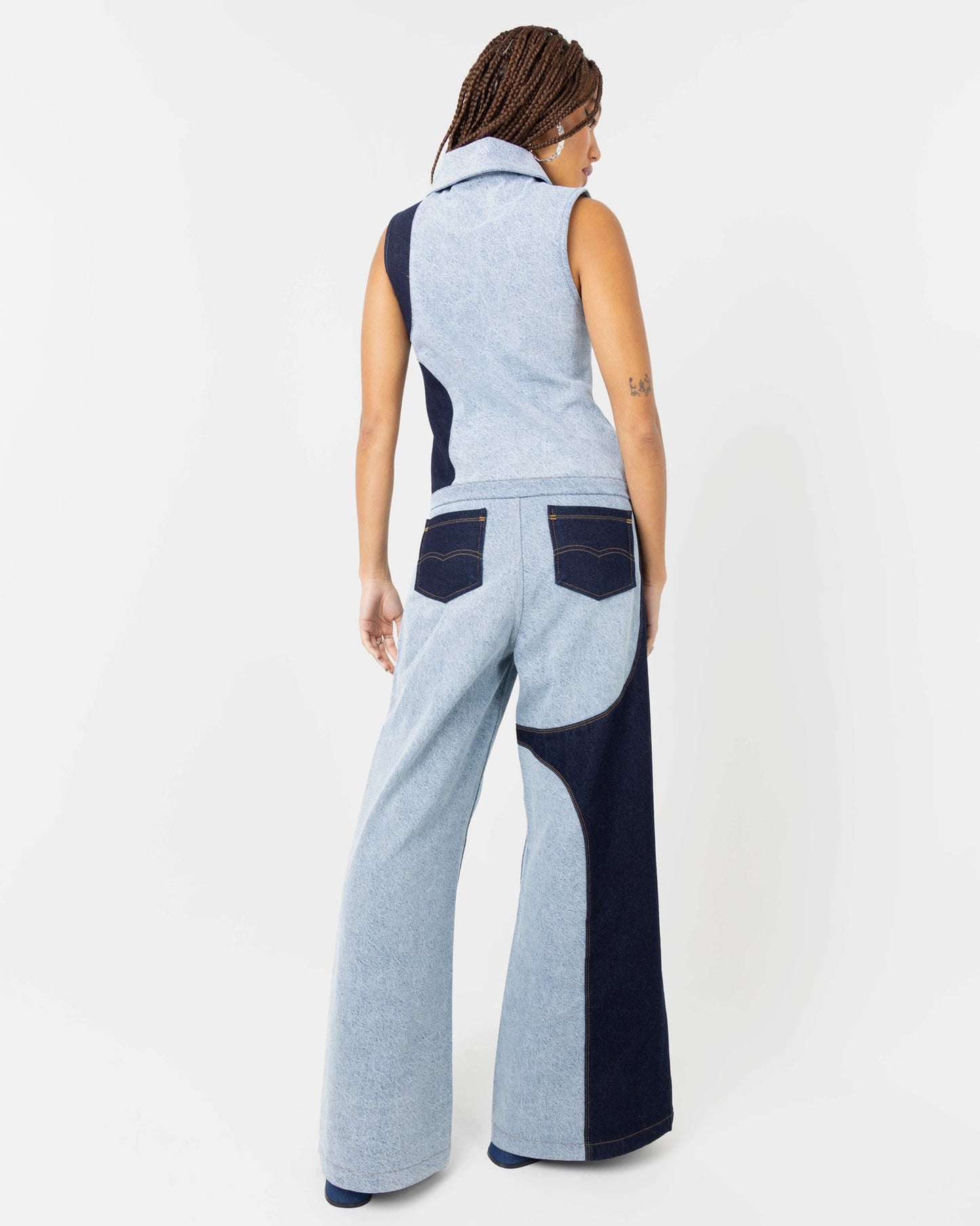 Lost & Found Co-Ord Mid Rise Wide Leg Fit Patchwork Denim Jeans In Blue