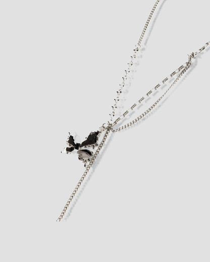 Riot Spirit Chainlink Necklace With Asymmetric Butterfly Charm In Silver