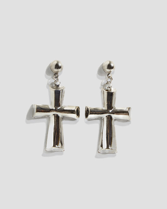 Chunky Cross Earrings in Silver