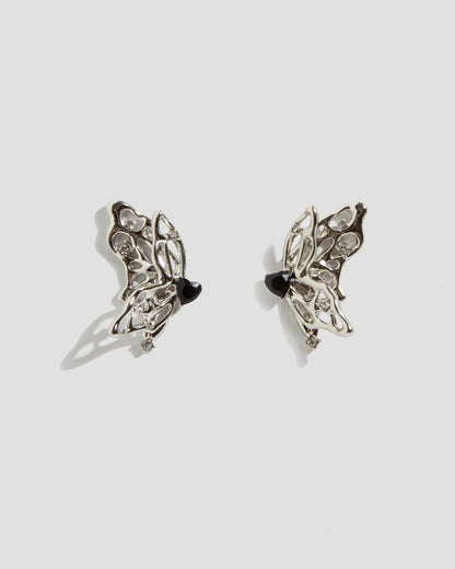 Elusive Asymmetric Butterfly Drop Earrings with Stone in Silver