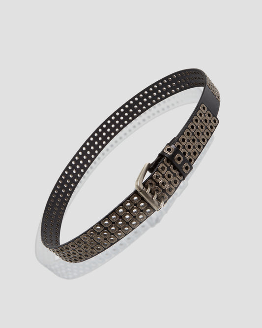 Ravecore Square Studded Leather Belt in Black