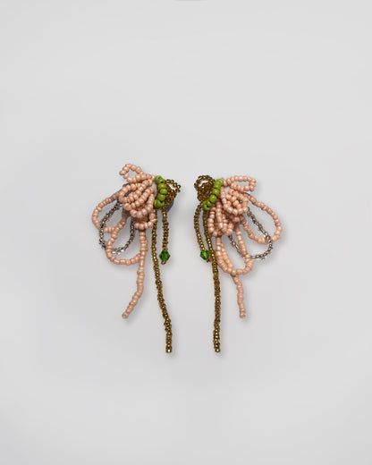 Layered Bead Drop Earrings in Green and Pink