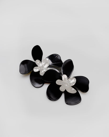 Statement Oversized Flower Earrings in Black and White