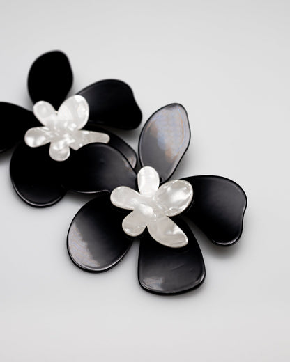 Statement Oversized Flower Earrings in Black and White