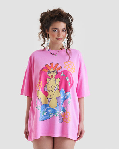 Taste Me Oversized Baggy T-Shirt with Centre Front Graphic in Pink