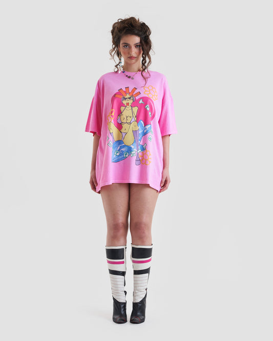 Taste Me Oversized Baggy T-Shirt with Centre Front Graphic in Pink