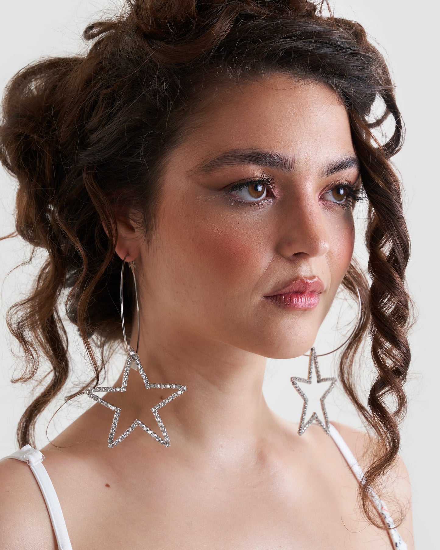 Trance Studded Hoop Star Earrings In Silver