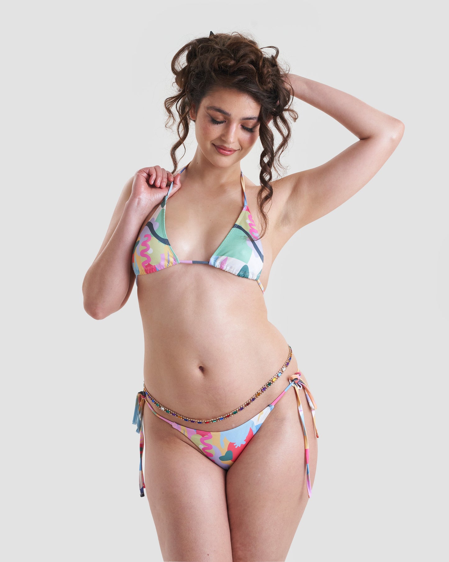 Teeny Tie Bikini Top with Graphic Print in Multicolour