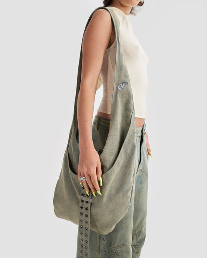 Oversized Crossbody Sling Bag in Stonewash Denim