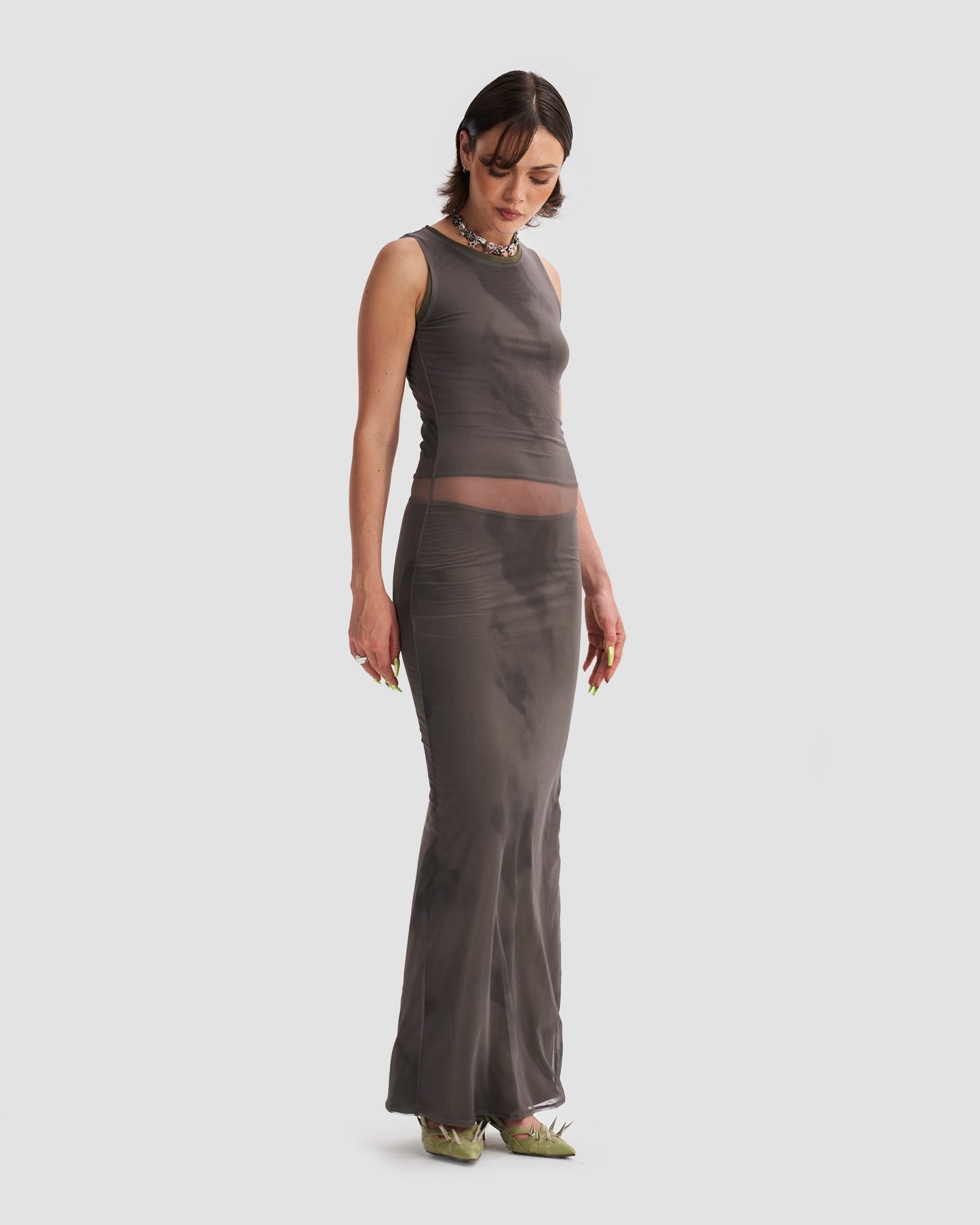 Fitted Jersey Maxi Skirt Co-Ord in Khaki