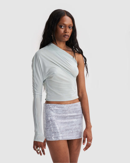 One Sleeve Asymmetric Top in Light Grey