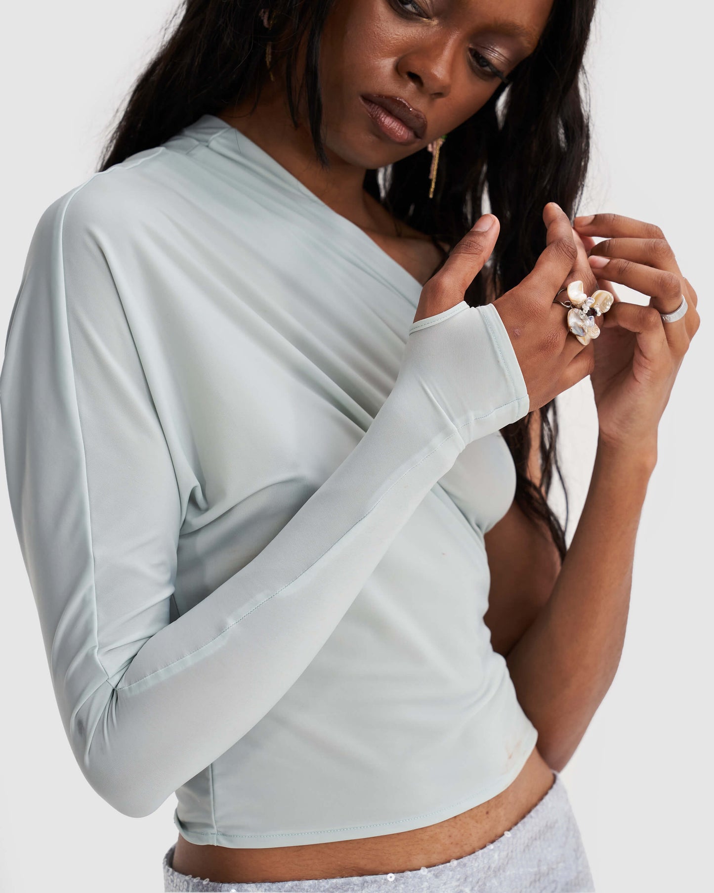 One Sleeve Asymmetric Top in Light Grey