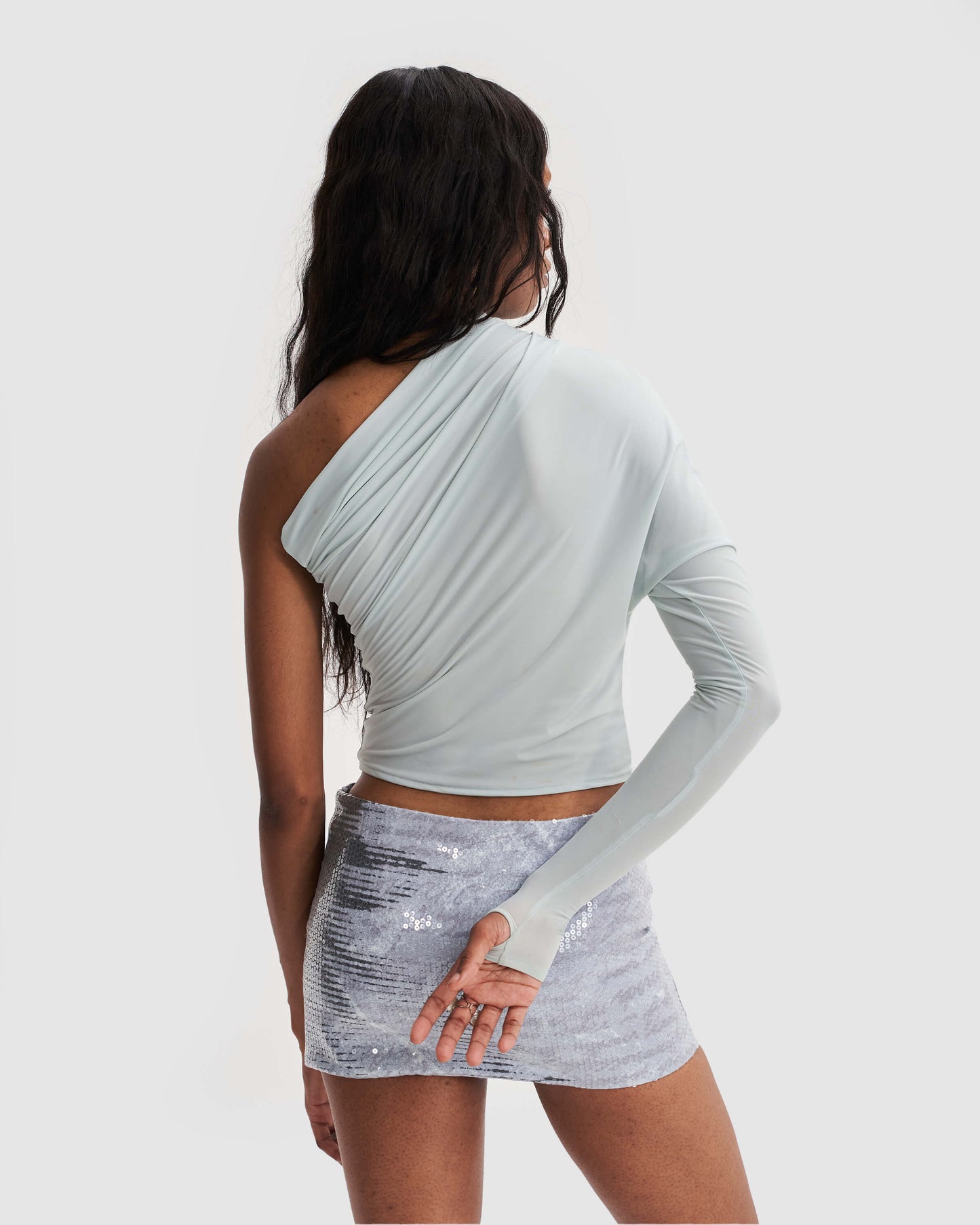 One Sleeve Asymmetric Top in Light Grey