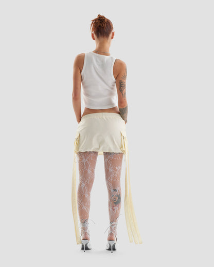 Club Kid Parachute Technical Cargo Mini Skirt in Off White